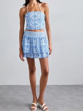 Alice + Olivia Blue Printed Mini Skirt with matching top